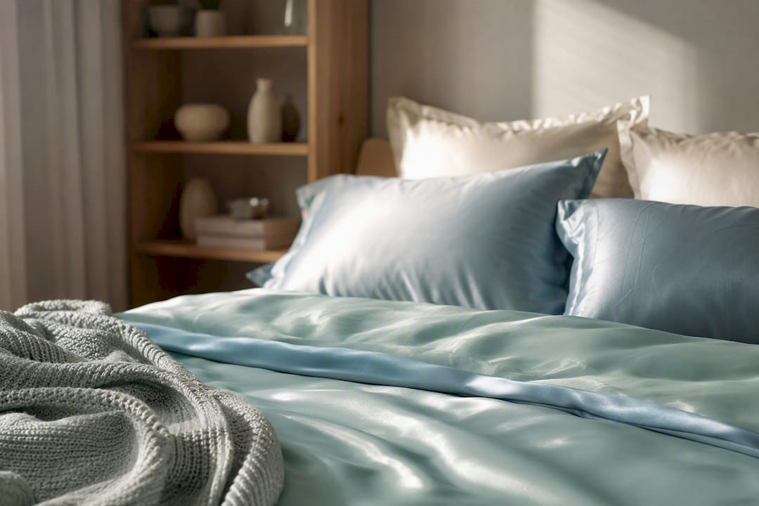Draps bleus et verts dans une chambre