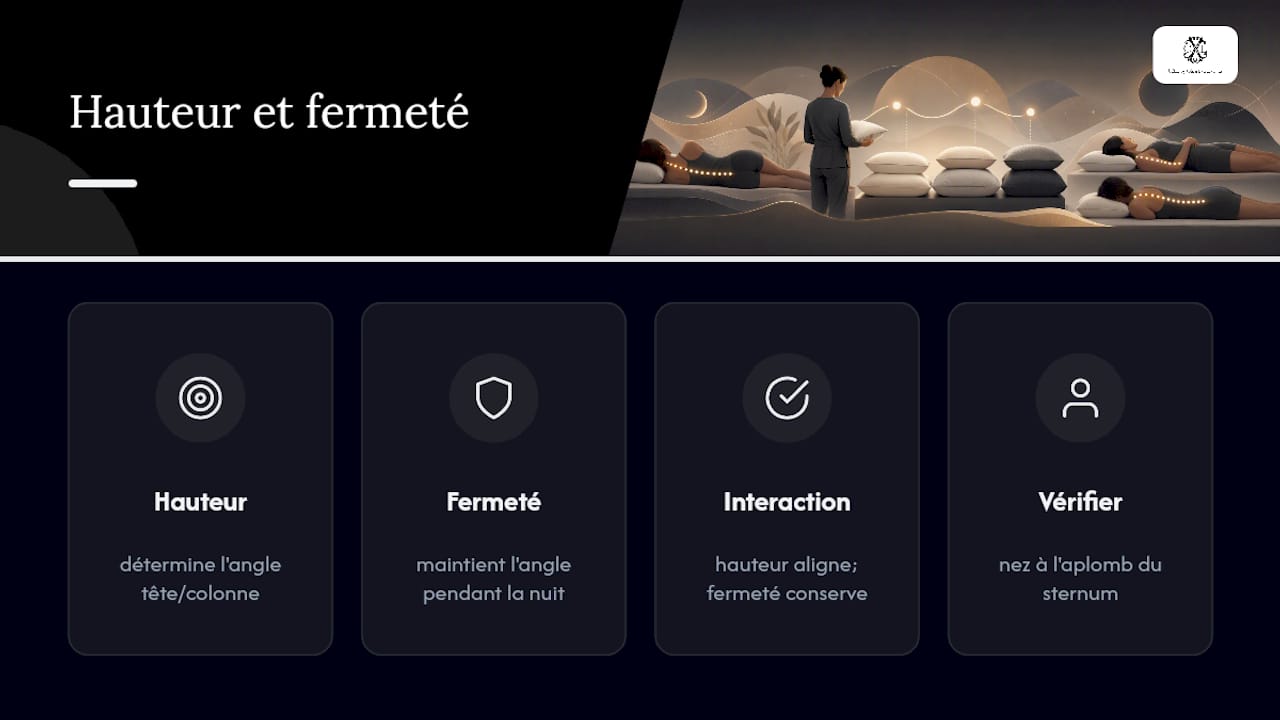 Schéma montrant l'impact de la hauteur et de la fermeté de l'oreiller sur l'alignement du cou