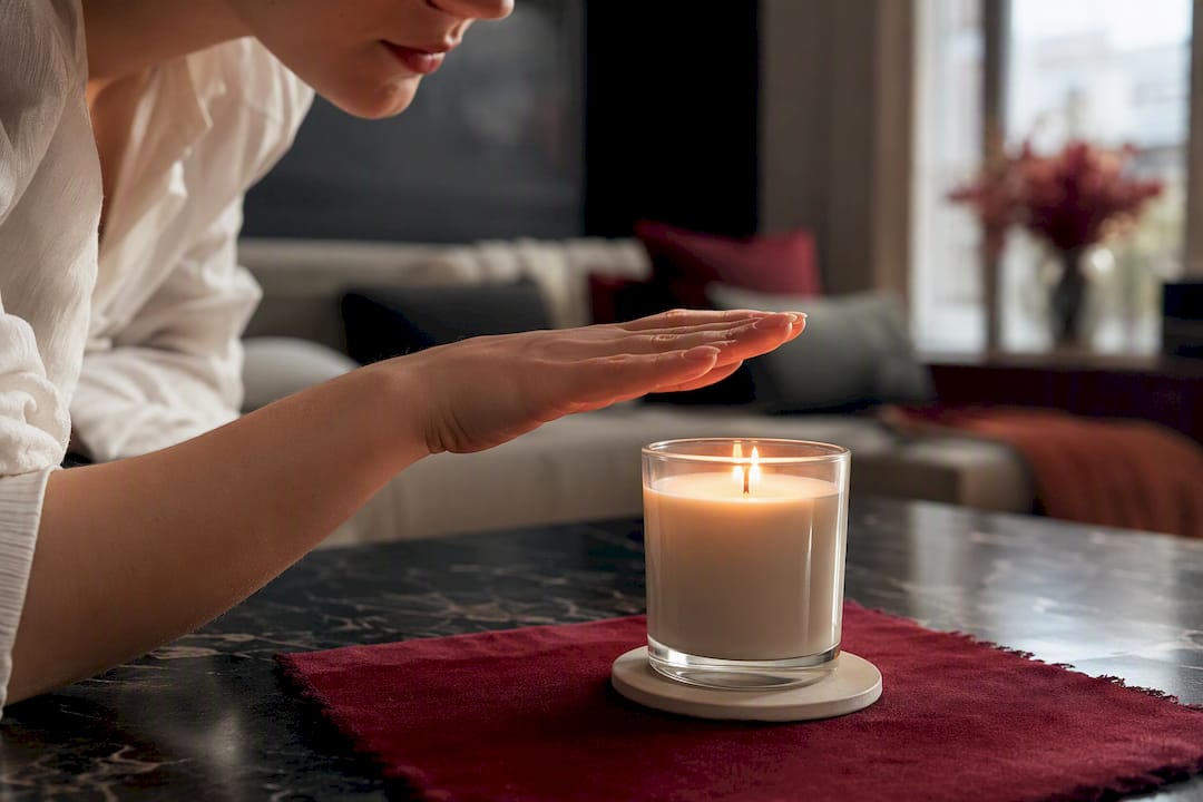 Main approchant pour sentir la chaleur d’une bougie