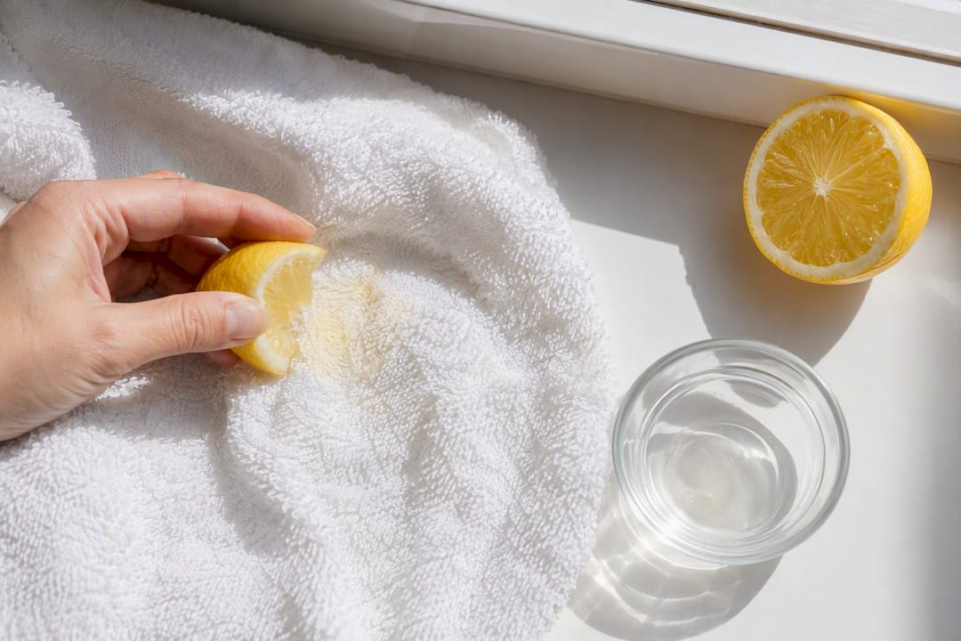 Citron appliqué sur une tache de serviette