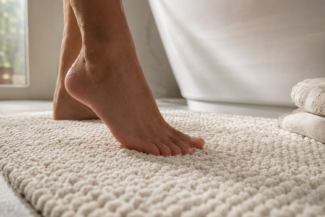 Pied nu sur une texture douce en coton