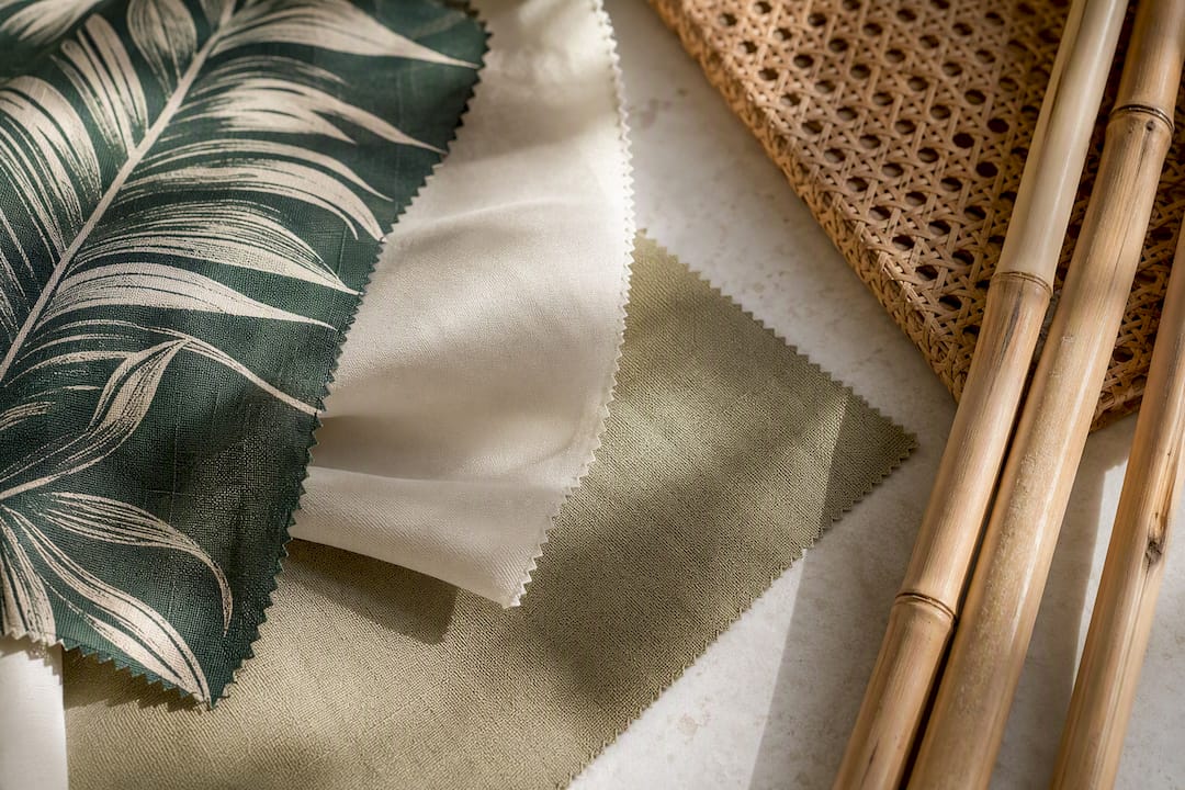 Textures en lin, satin, rotin et bambou
