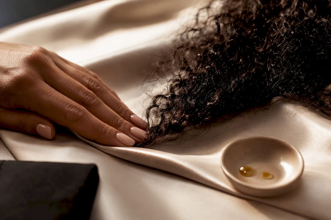 Cheveux posés sur une surface en soie