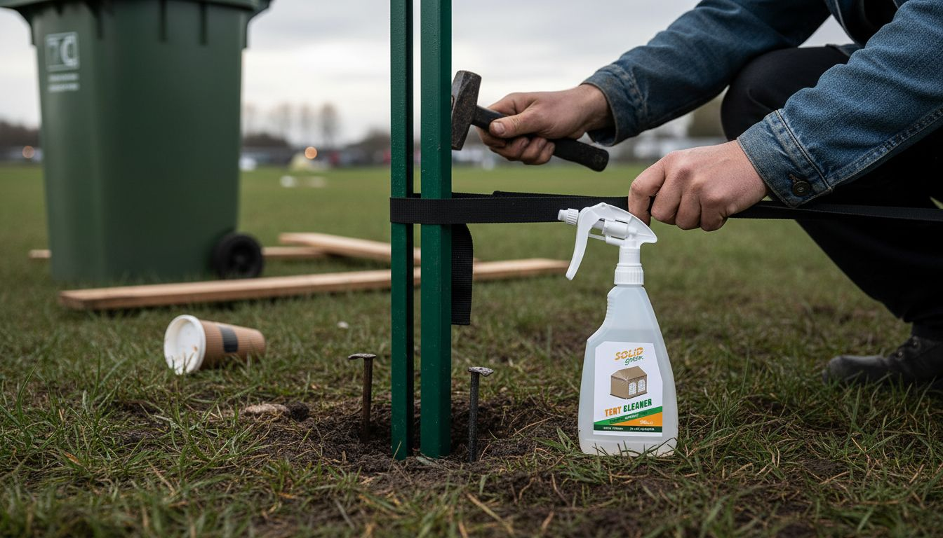 Toebehoren partytenten kiezen handleiding voor events 1 Tentvoet stevig vastgezet in het gras met haringen en spanbanden
