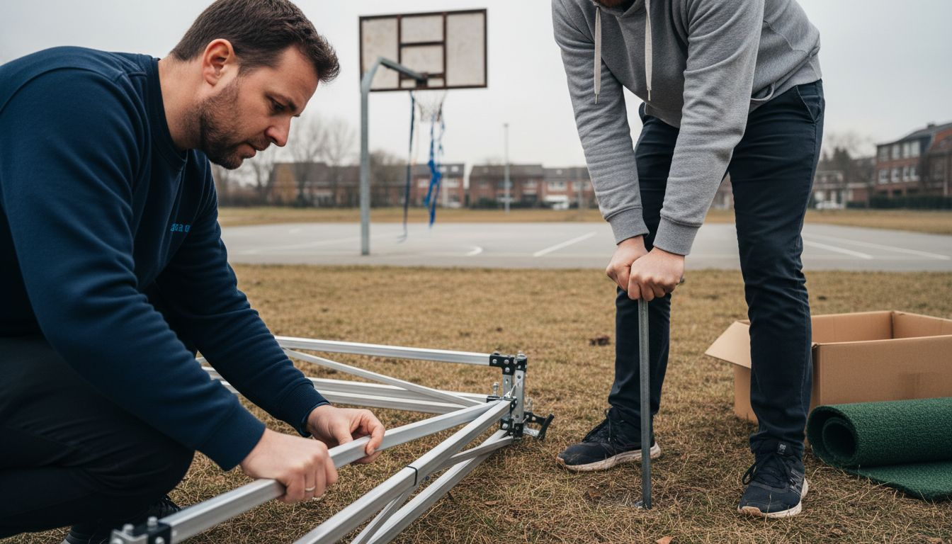 Vouwtent Kopen Kortrijk: Duurzaam Feestcomfort 2 Controle van het tentframe op het sportveldje