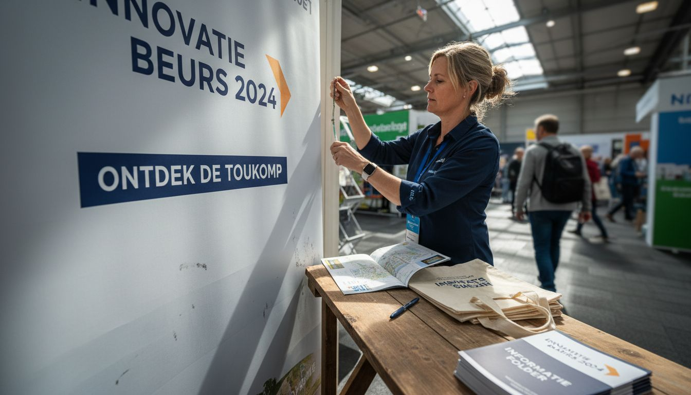 Val Op In de Massa: De kracht van Bedrukte Promotietools 1 De exposant zorgt ervoor dat het spandoek goed hangt en optimaal opvalt.