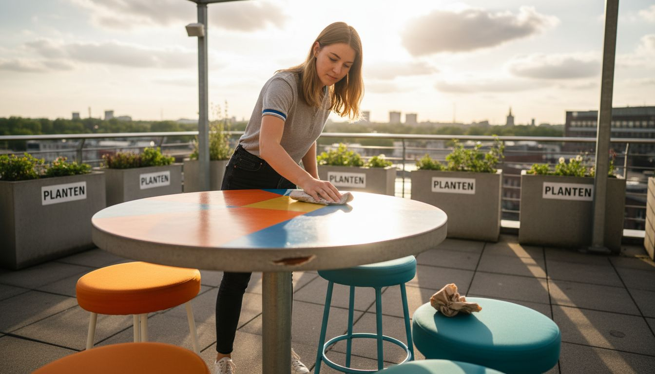 Gepersonaliseerde Branding: Zet Eventmeubilair Om in Merkzichtbaarheid 1 Het team zet buiten het meubilair klaar, helemaal op kleur afgestemd op het evenement.