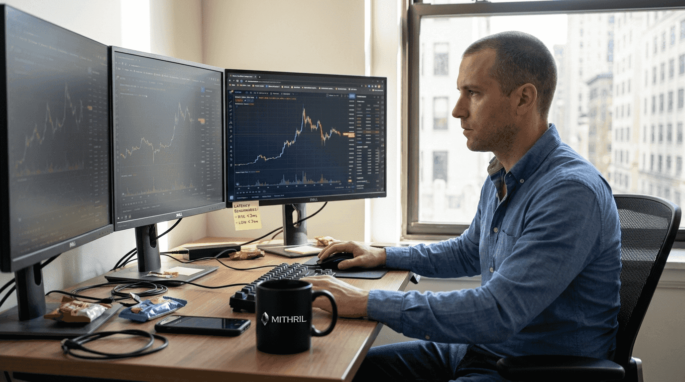 Trader monitoring DEX execution screens