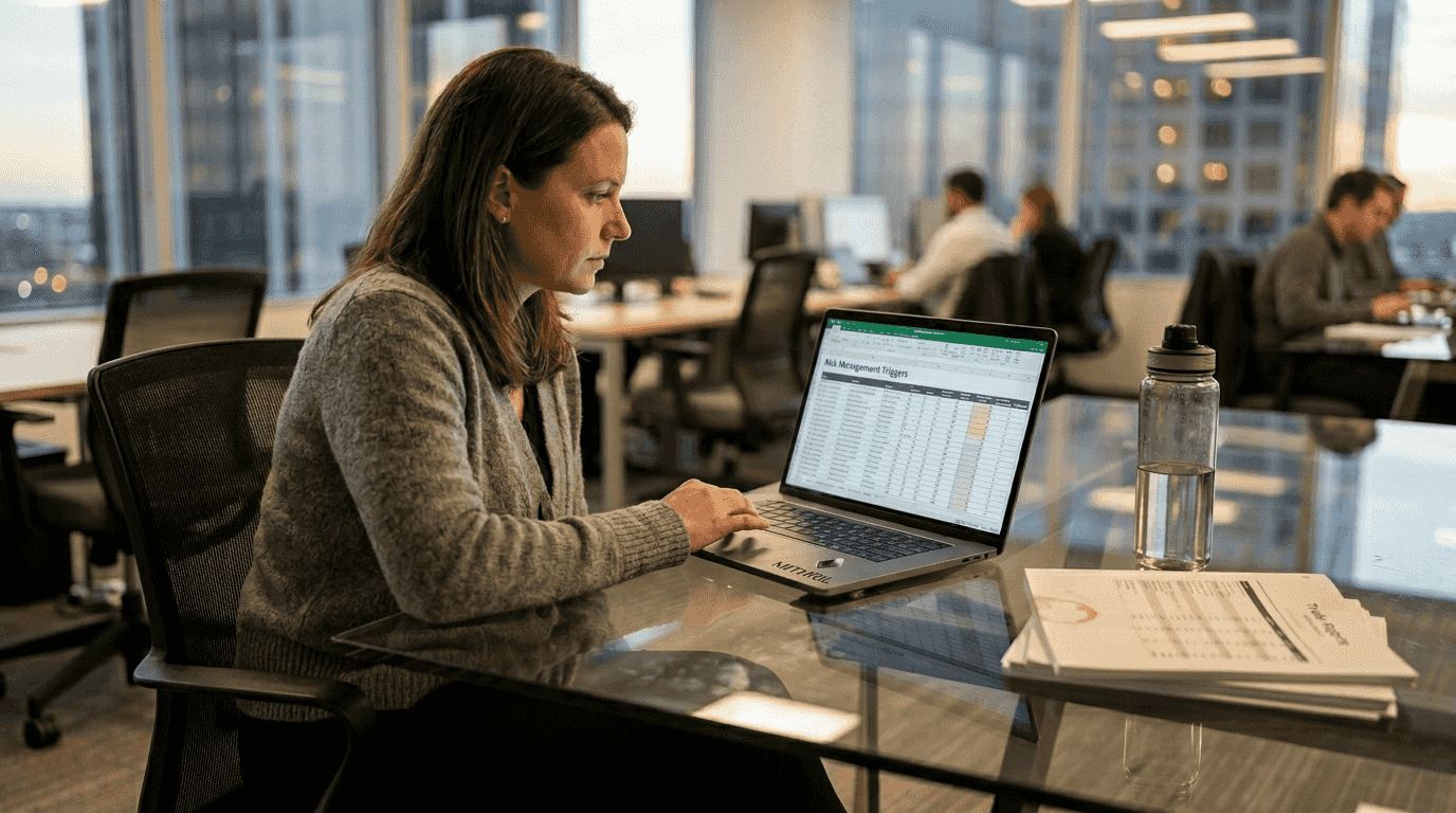 Trader reviewing risk management spreadsheet