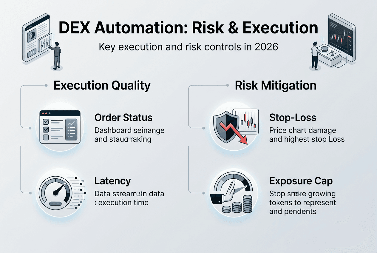 Infographic showing risk and execution controls for DEX automation