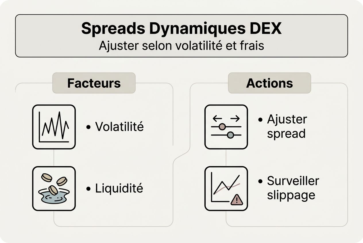 Les points essentiels pour optimiser les spreads sur les DEX, présentés en infographie