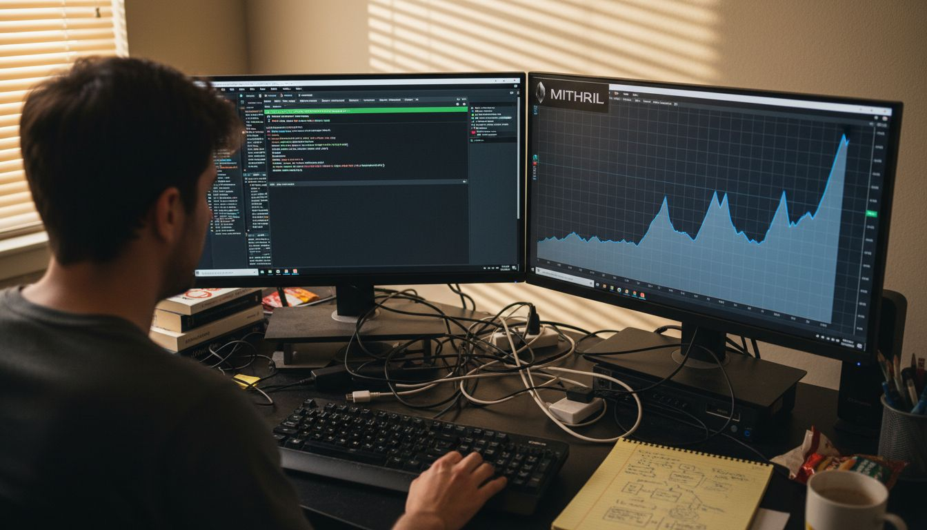 Developer reviewing code for DEX trading automation