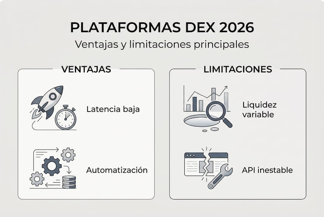 Resumen visual de los pros y contras de los DEX