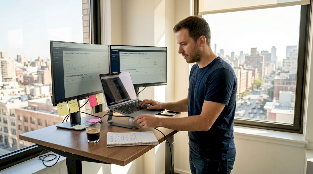 Un inversor configura su bot de trading para operar con criptomonedas