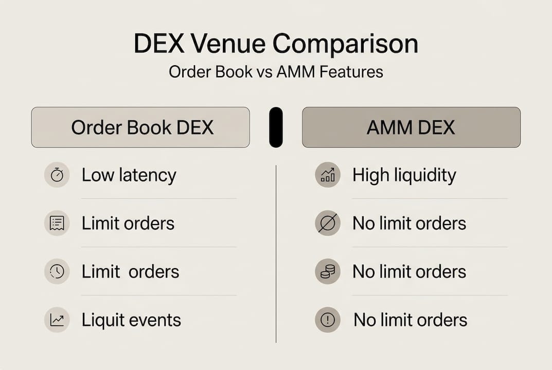 Infographic with DEX venue comparison features