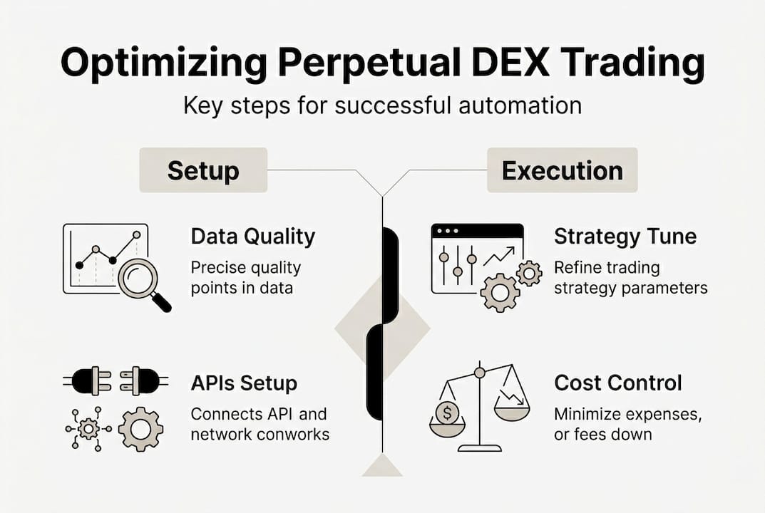 Infographic overview of perpetual DEX optimization steps