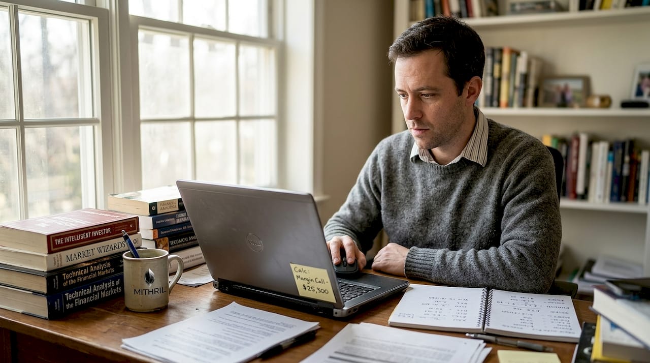 Trader reviewing trading performance charts