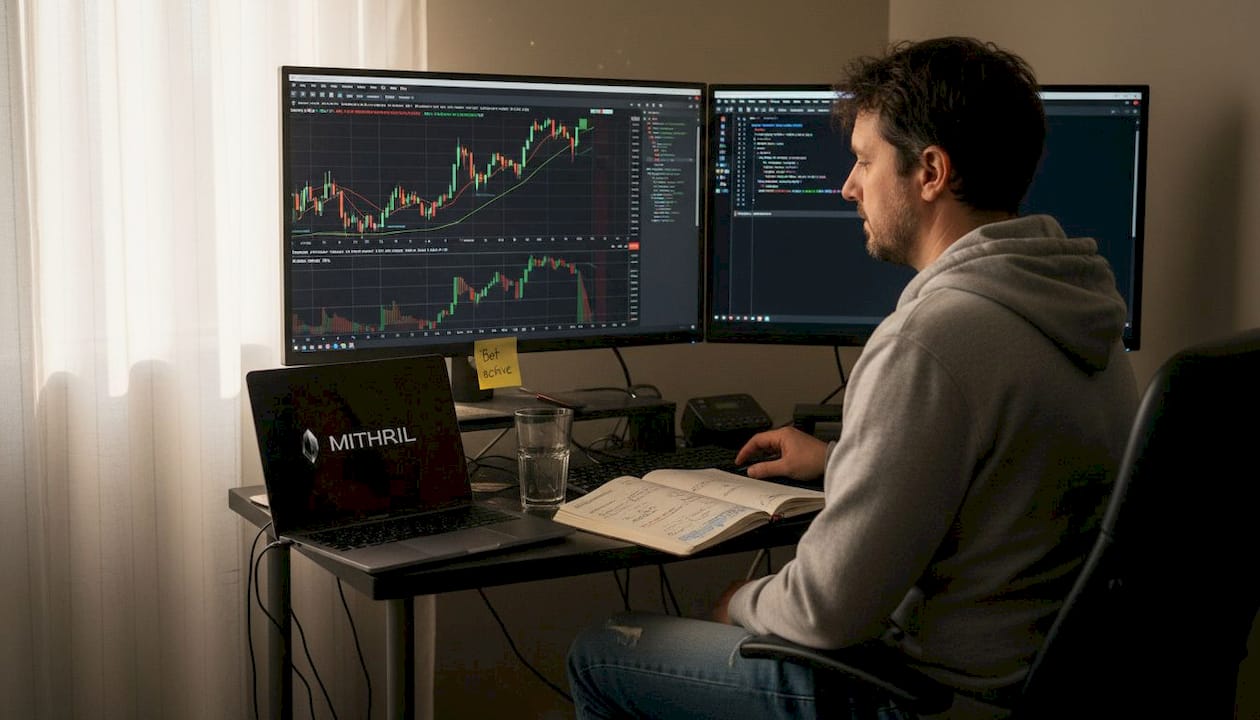 Man working with trading bot interface