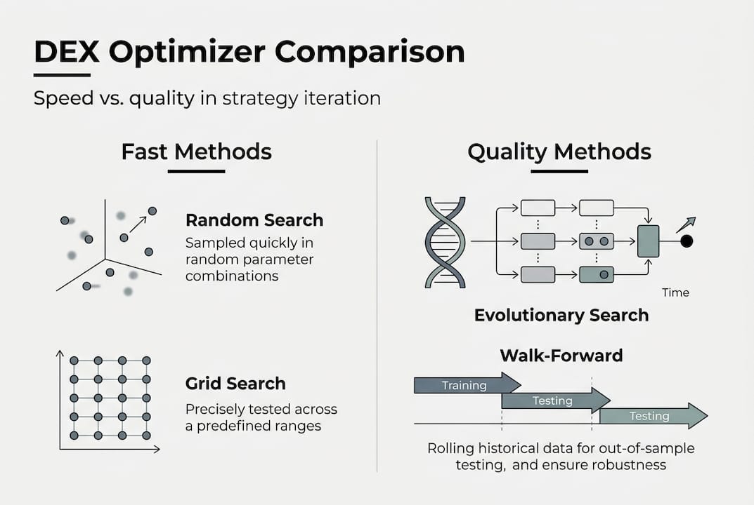 Infographic comparing DEX optimizer methods