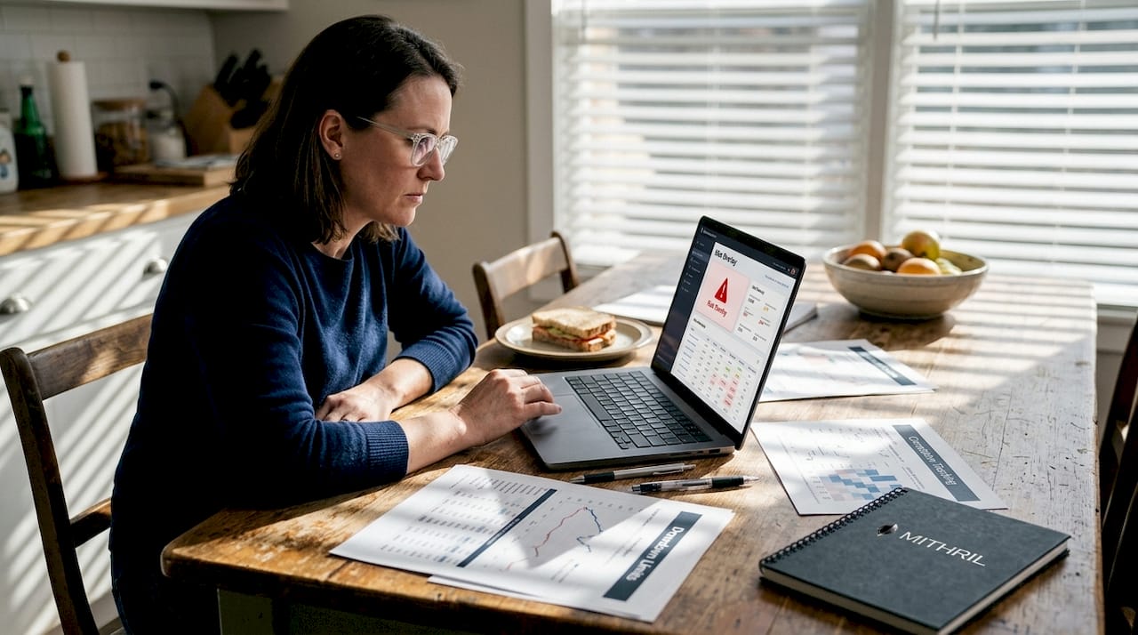 Person reviewing trading risk overlays