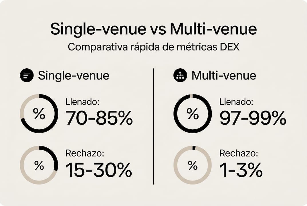 Infografía que muestra las diferencias entre DEX de un solo mercado y DEX de múltiples mercados