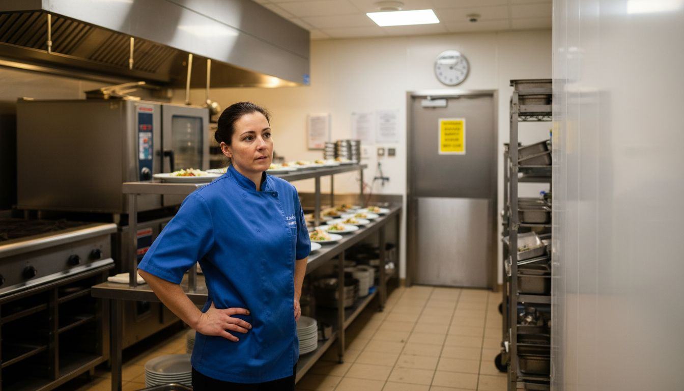 Supervisor inspects clean PVC kitchen cladding