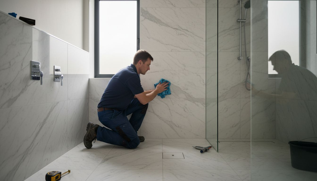 Installer preparing luxury wet room wall