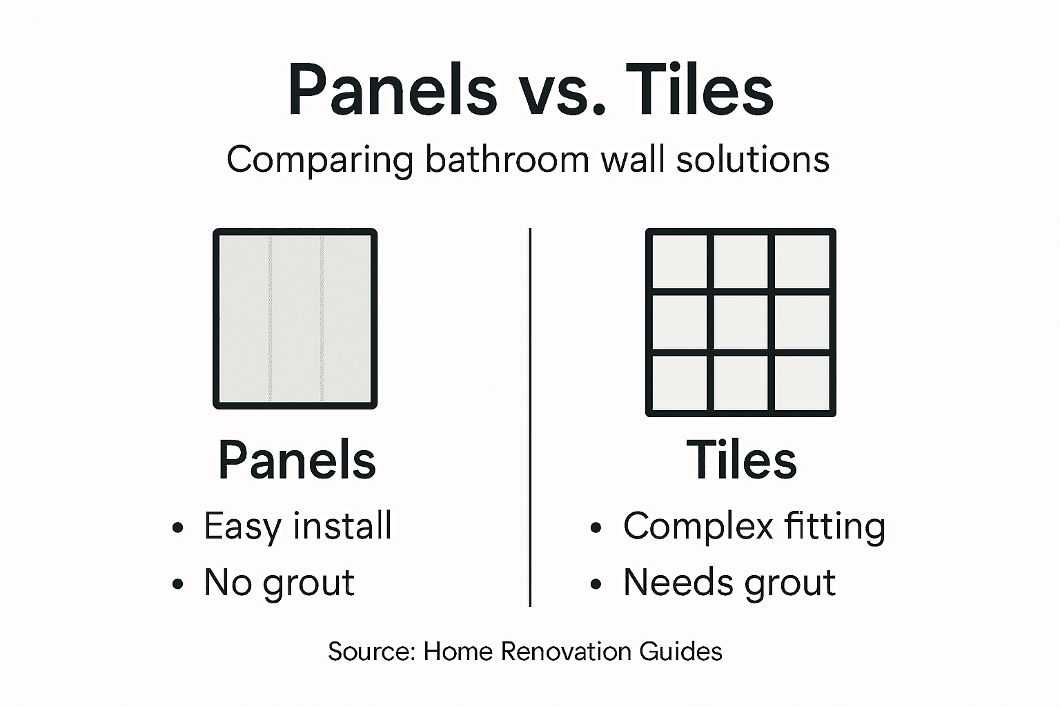 Panels versus tiles bathroom comparison infographic