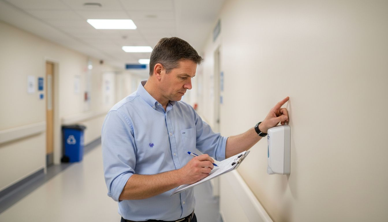 Facility manager checking pvc wall cladding