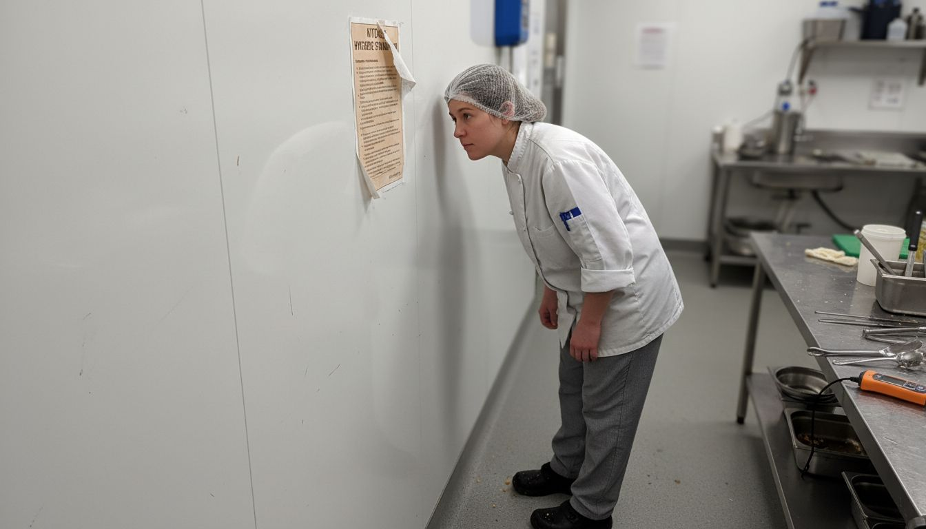 Worker checks PVC panels in kitchen