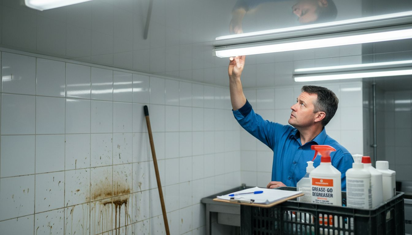 Manager inspecting clean PVC ceiling panels