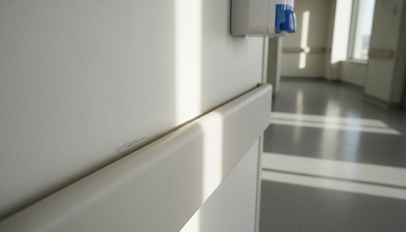 Close-up of hygienic wall trim in hospital