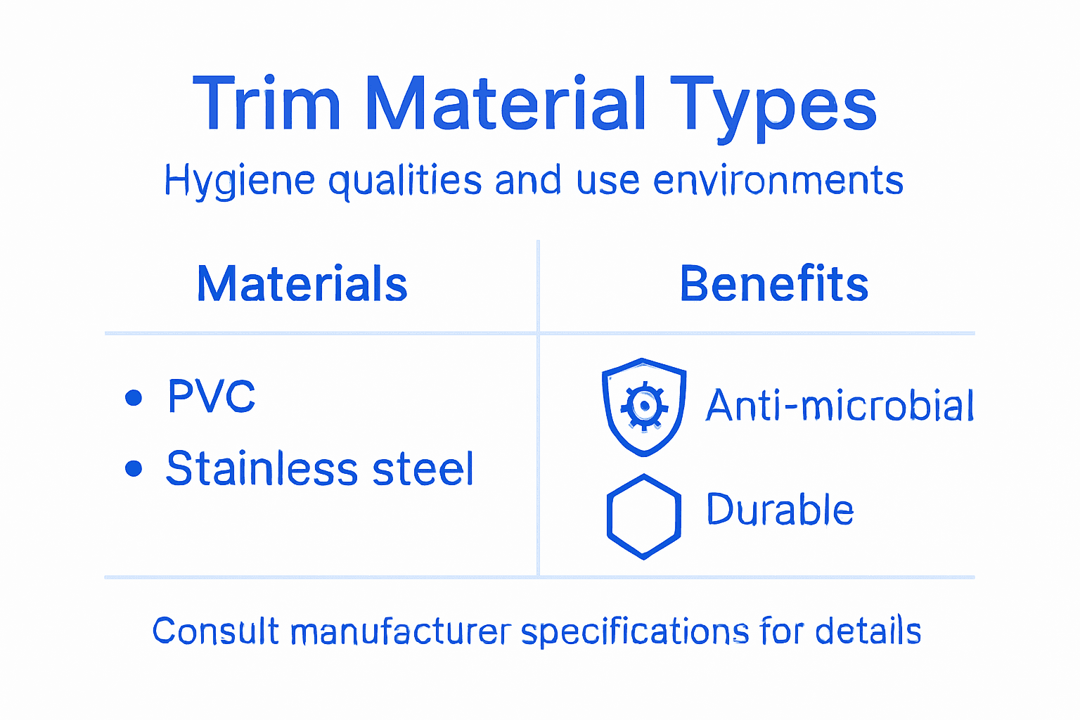 Infographic comparing trim material types and benefits