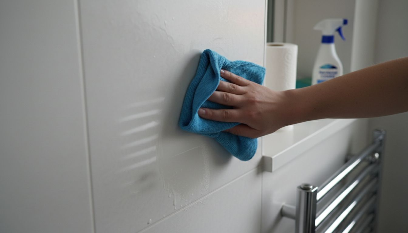 Hand cleaning white PVC cladding panel