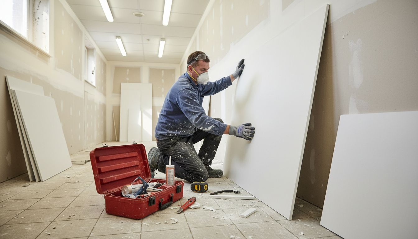 Installer fitting PVC wall cladding panel