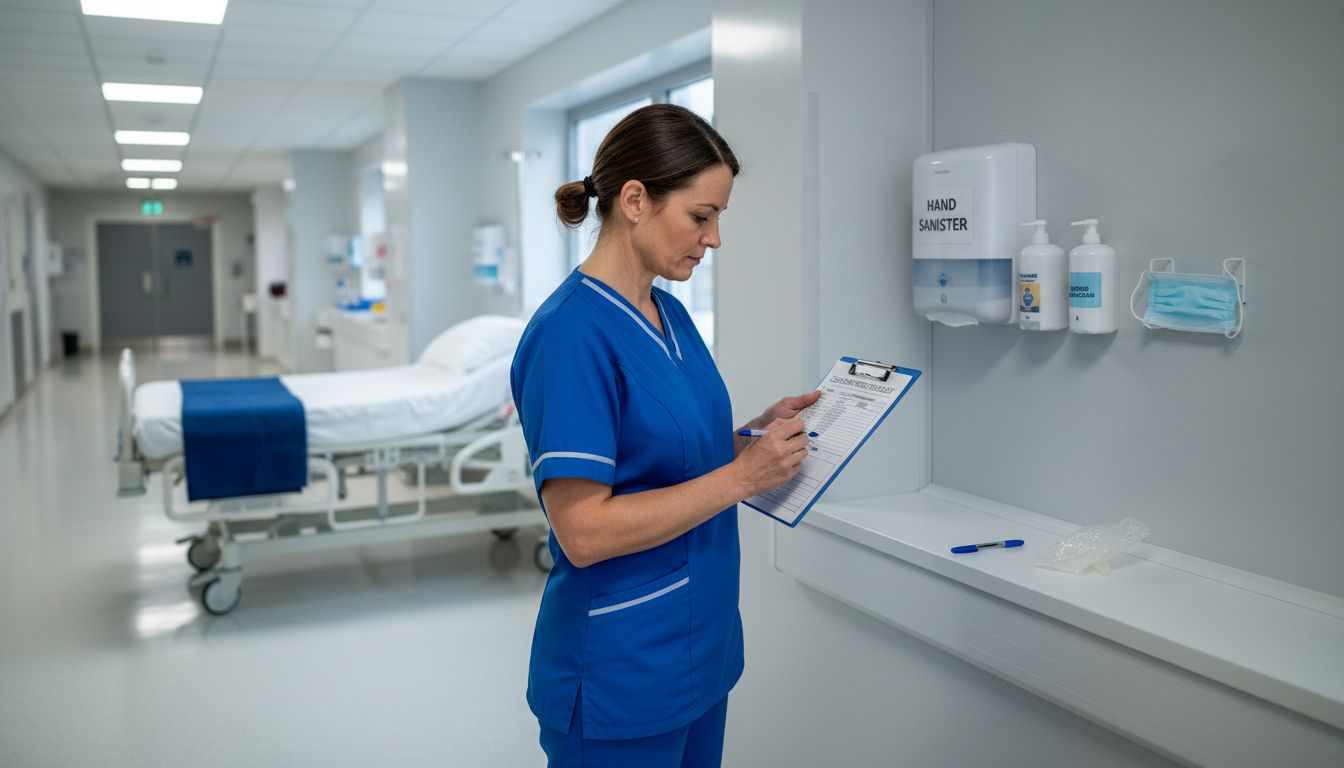 Supervisor inspecting clean hospital wall cladding