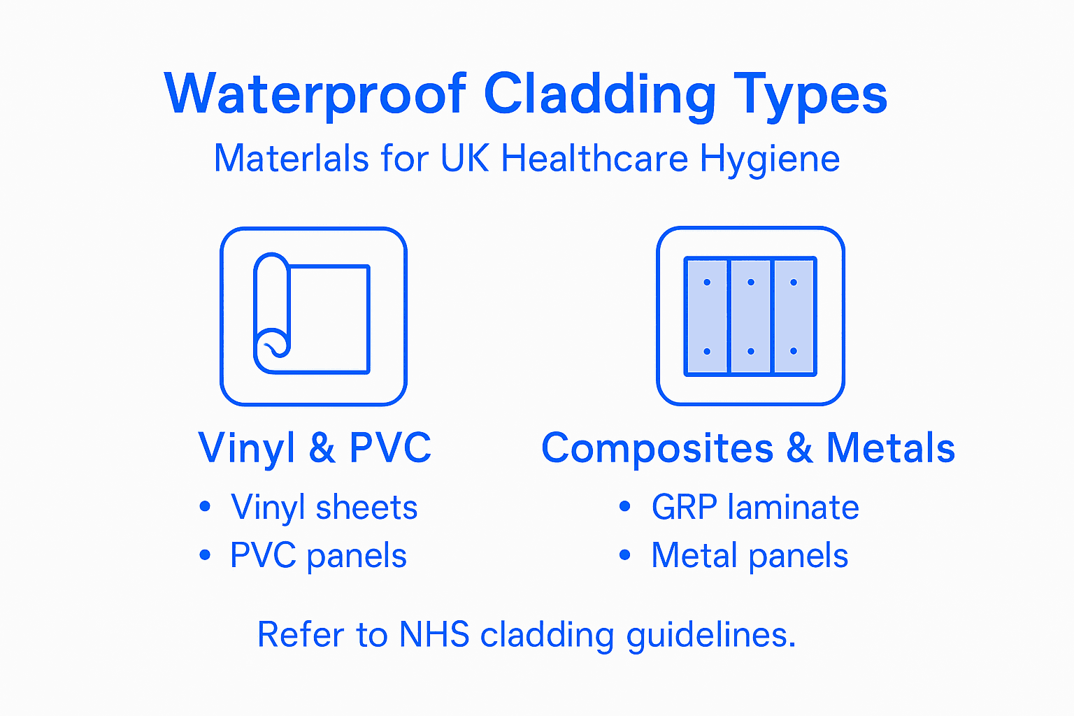 Infographic showing types of waterproof cladding materials