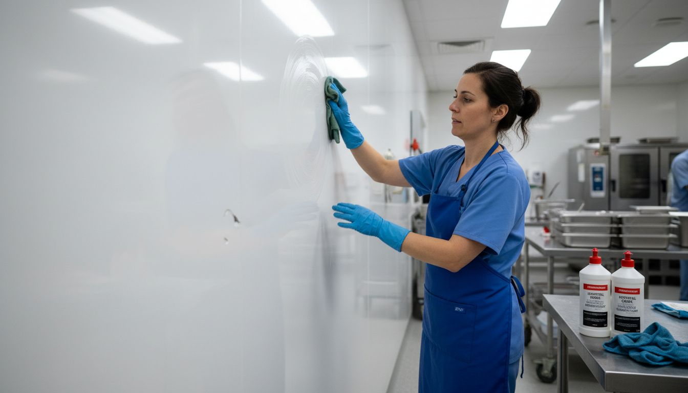 Cleaner wiping high-gloss hygienic wall panel