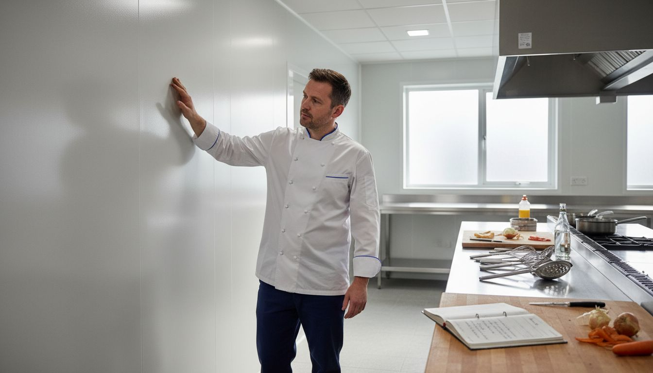 Chef inspecting hygienic wall cladding