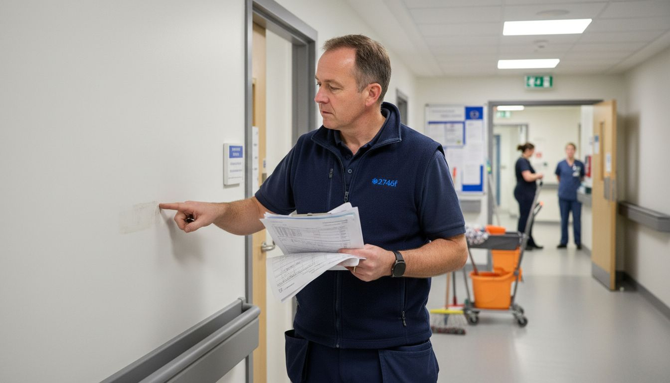 Hospital staff inspects hygienic wall cladding