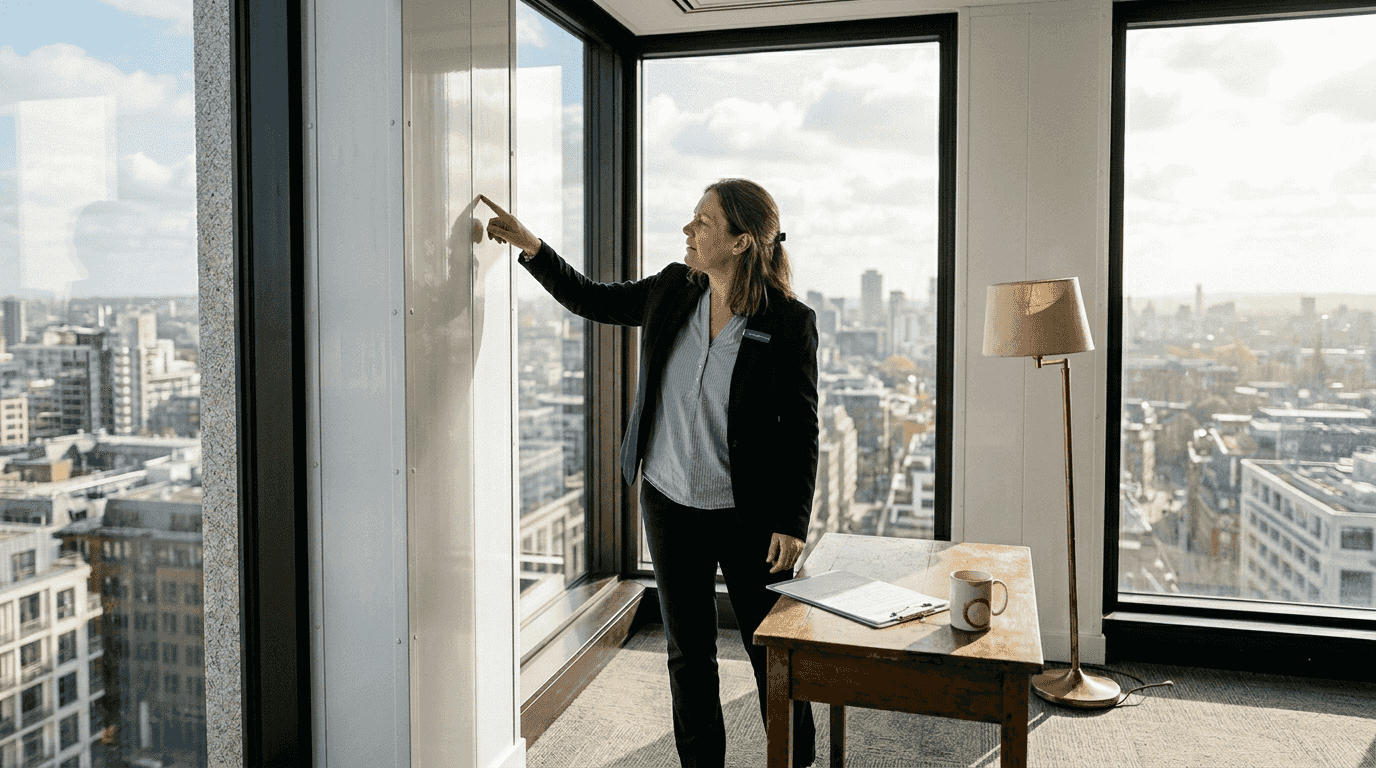Bright corner office with pvc panels installed