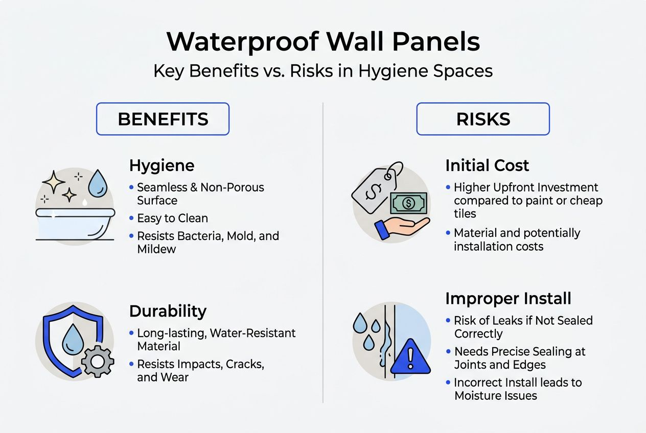 Infographic showing waterproof wall panel pros and cons