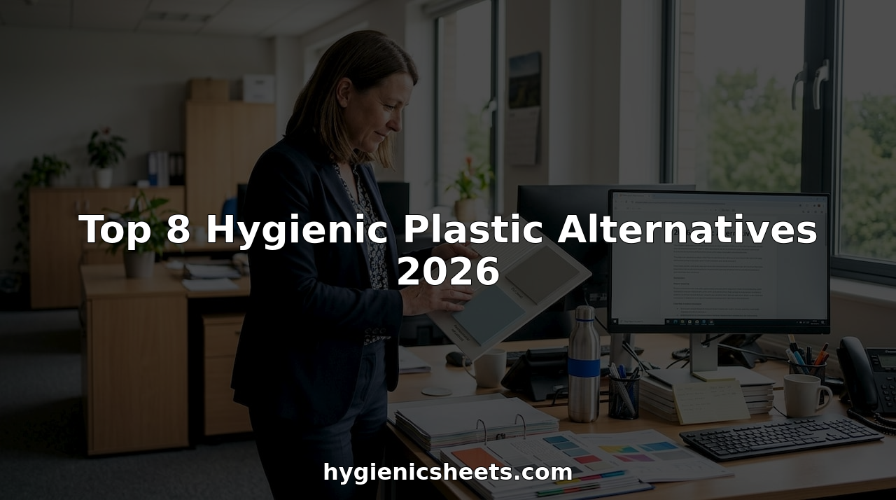 Manager reviews hygienic plastic alternatives at office desk