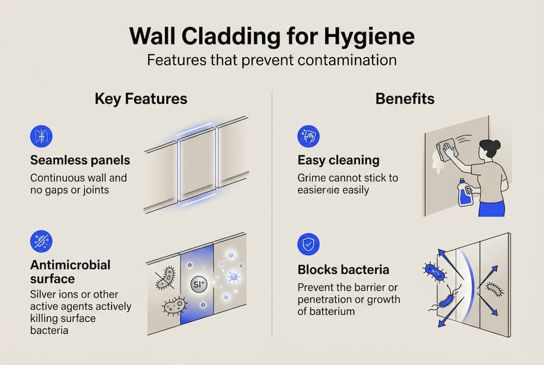 Infographic on wall cladding hygiene features and benefits
