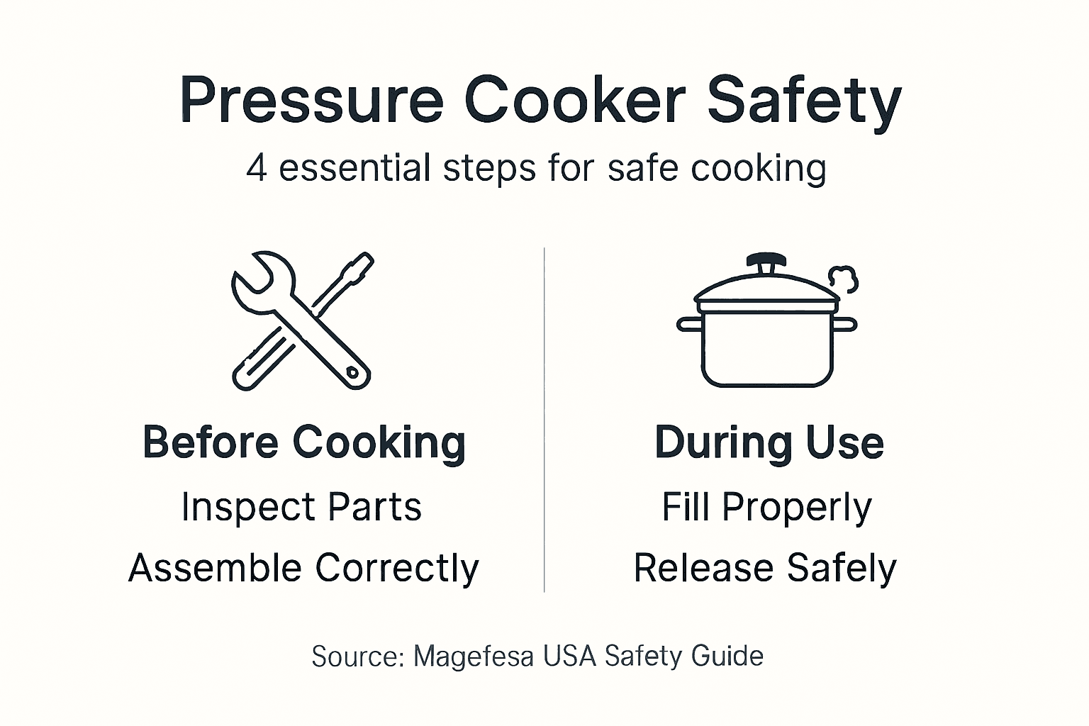Infographic outlining pressure cooker safety steps