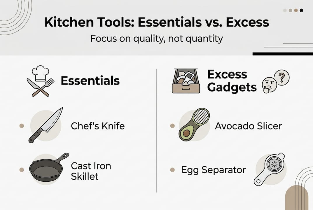 Infographic comparing kitchen essentials and gadgets