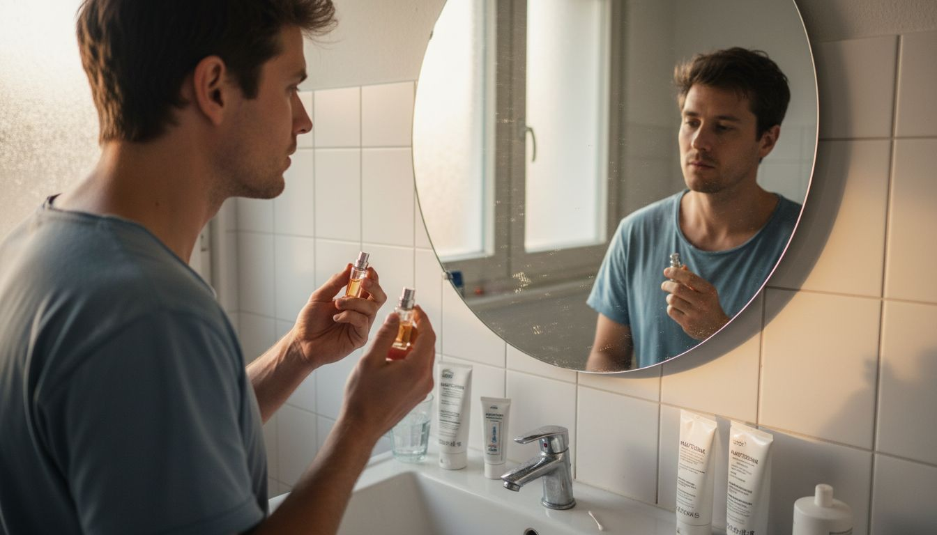 Ein Mann testet, welcher Duft am besten zu seinem Hauttyp passt. Wie man Parfum auswählt: Ihr perfekter Duft für die Haut