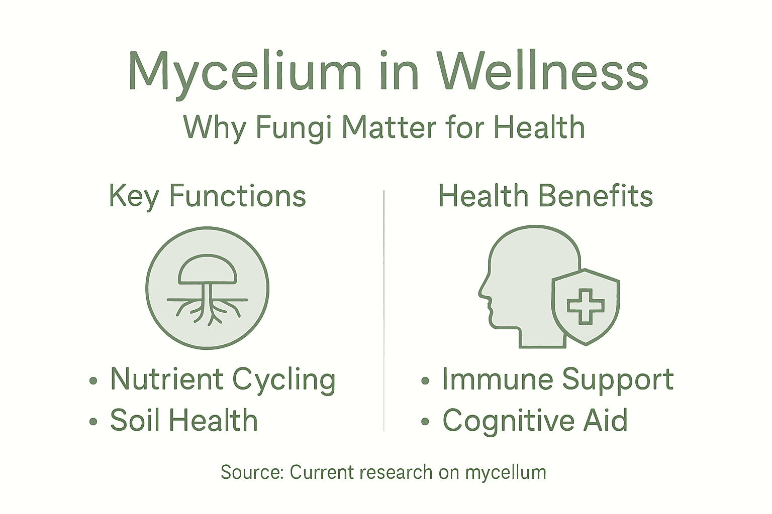 Infographic on mycelium health functions and benefits