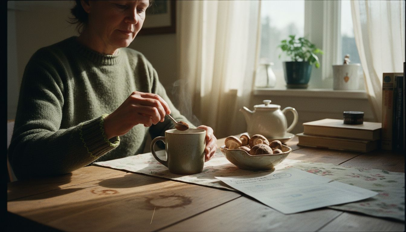 Woman mixing mushroom extract at home