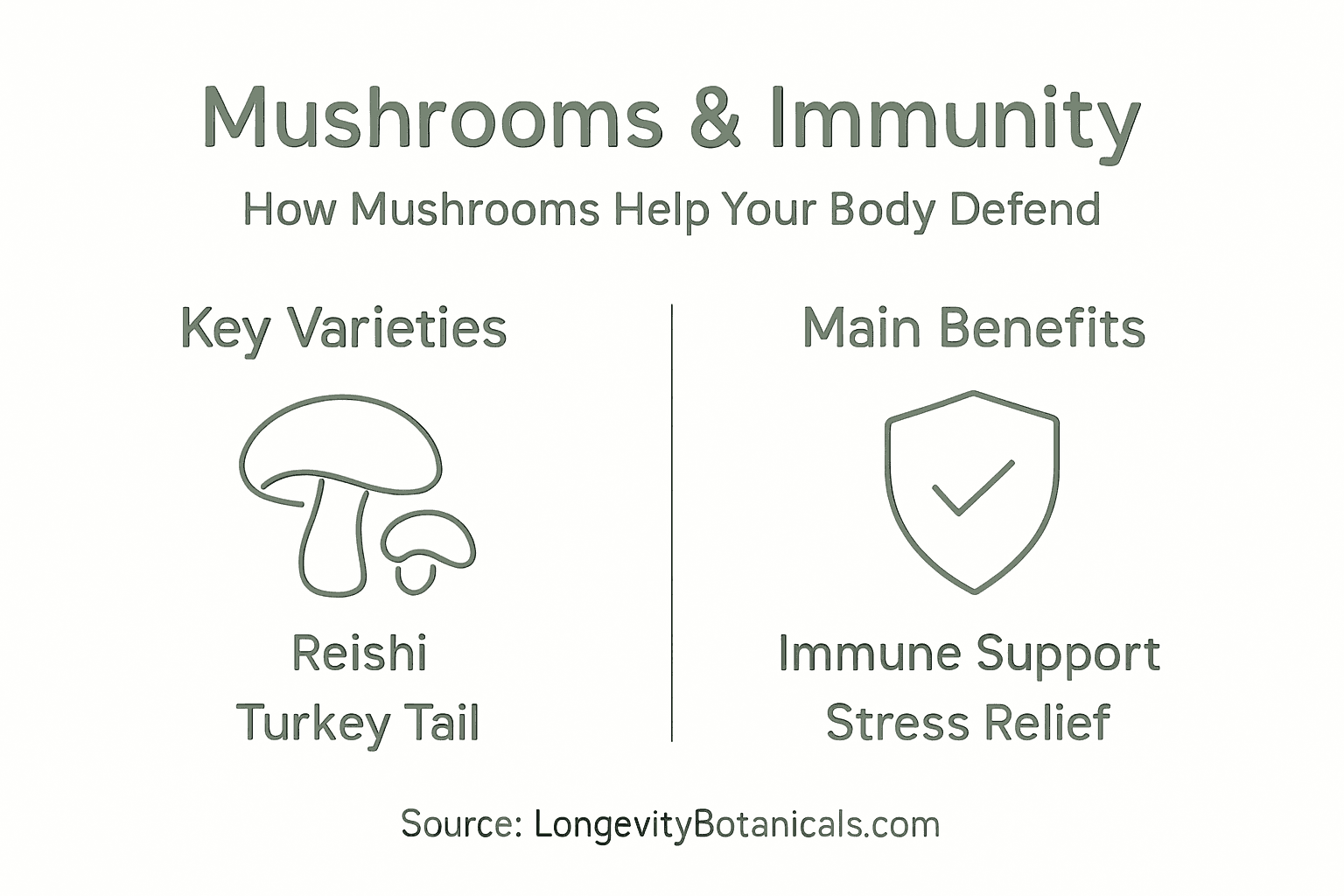 Infographic showing mushrooms varieties and immune benefits